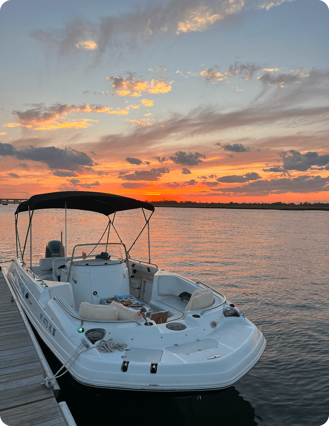 Scenic sunset with docked boat